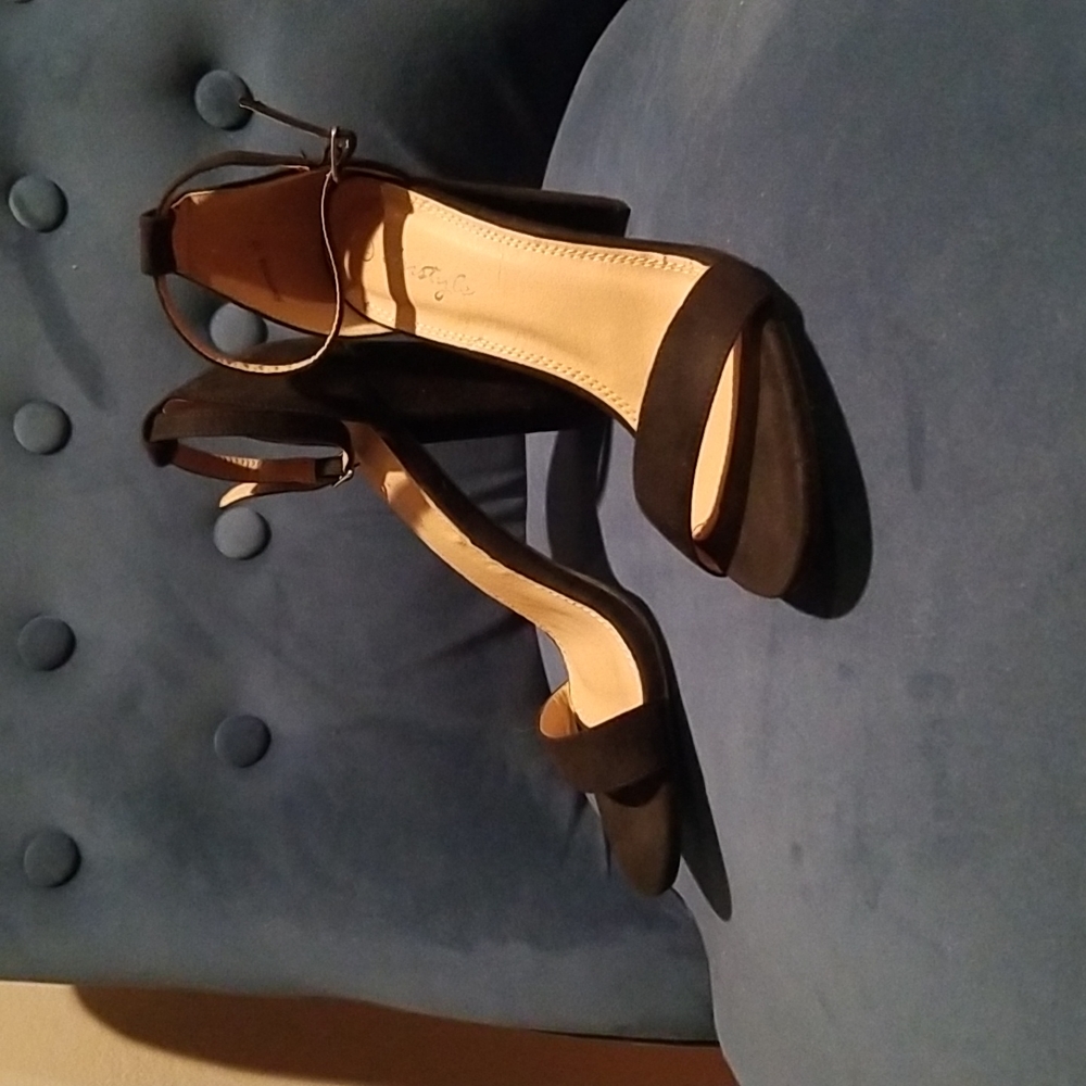 Black suede faux one strap  4 inch heels